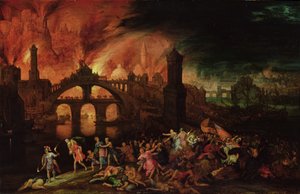 Zničení Tróje, 1606 (olej na mědi)